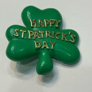 Happy St. patricks day shamrock brooch